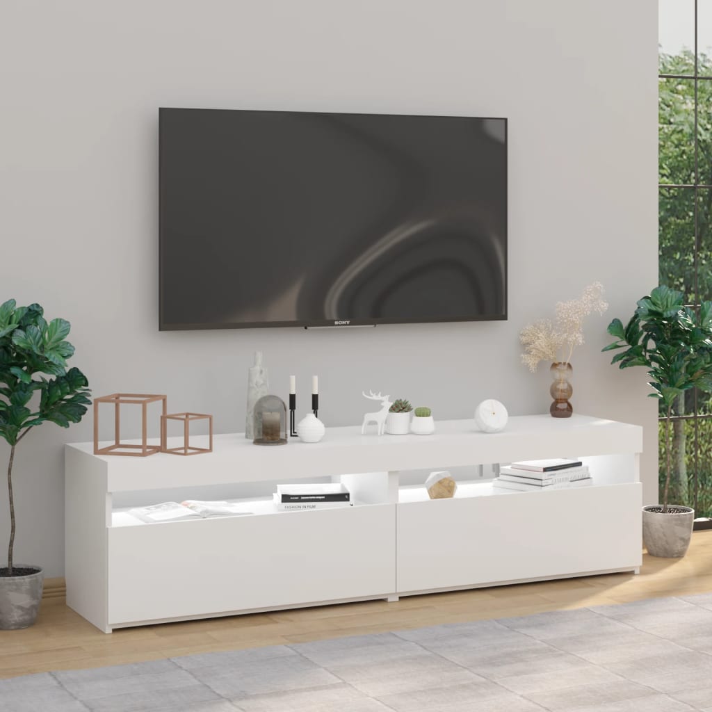 TV skříňky s LED osvětlením 2 ks bílé vysoký lesk 75x35x40 cm