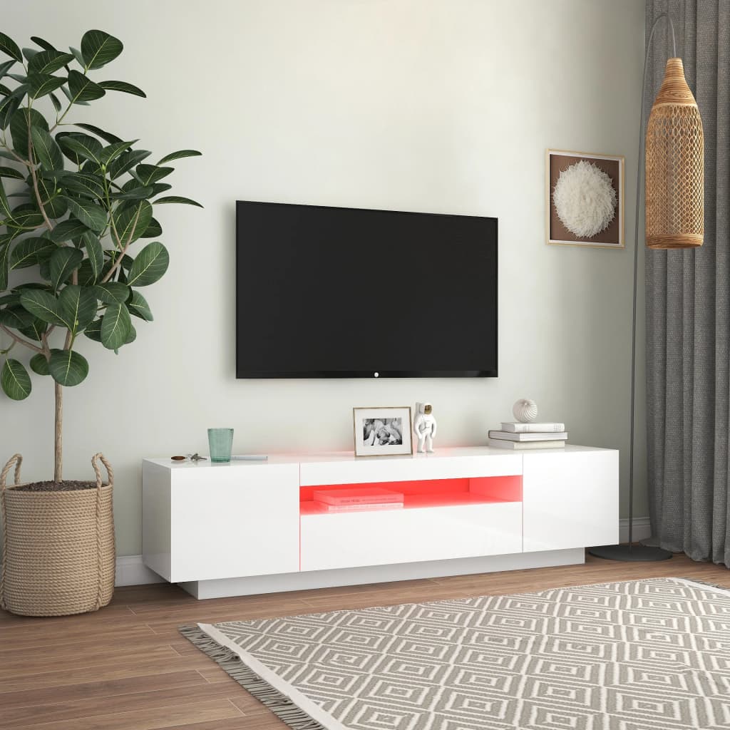 TV skříňka s LED osvětlením bílá s vysokým leskem 160x35x40 cm