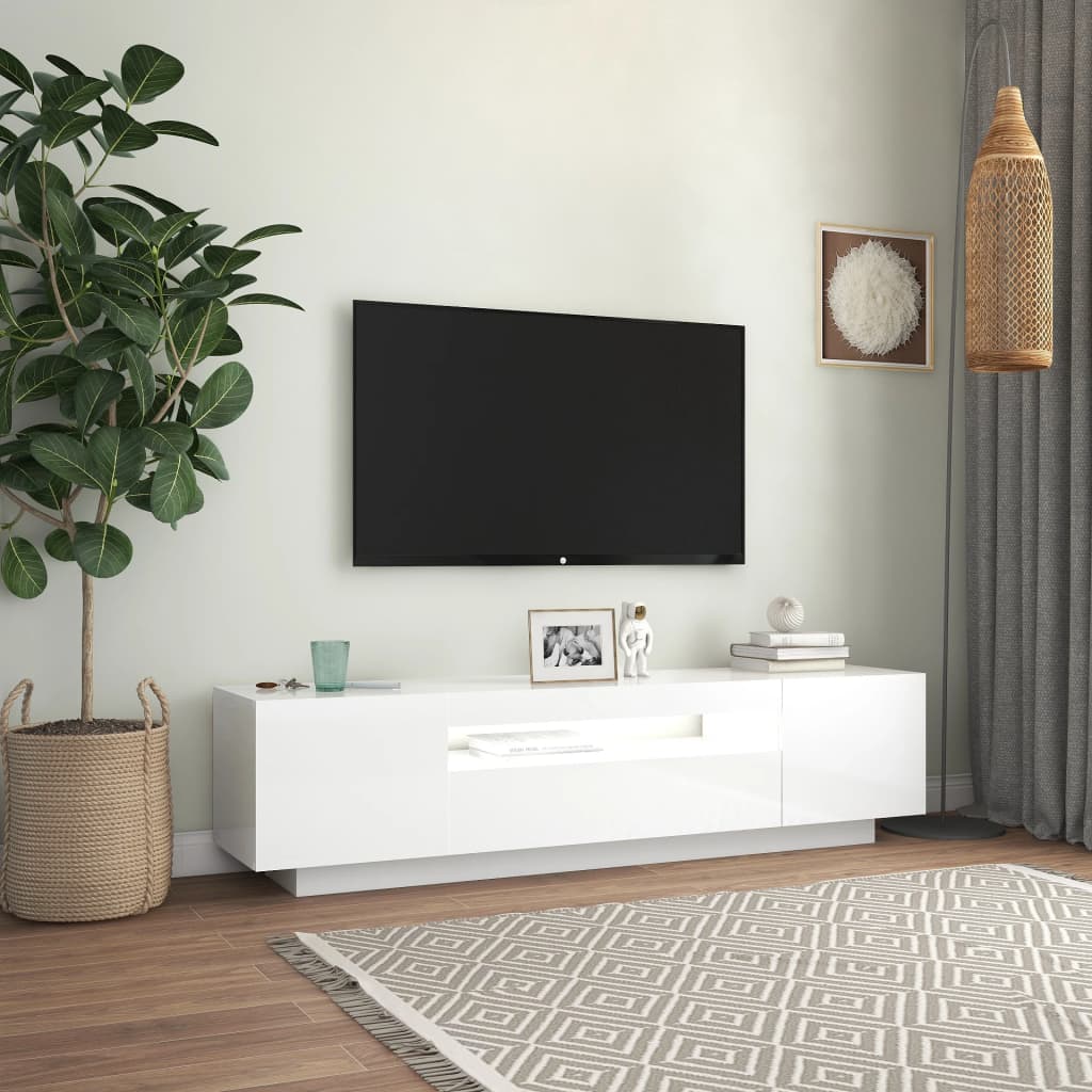 TV skříňka s LED osvětlením bílá s vysokým leskem 160x35x40 cm