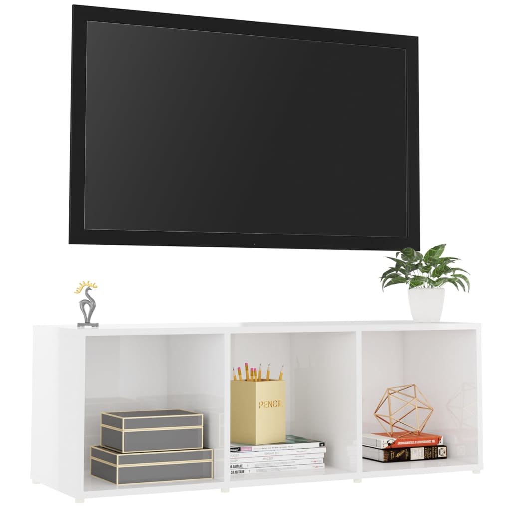 TV stolek bílý s vysokým leskem 107 x 35 x 37 cm dřevotříska