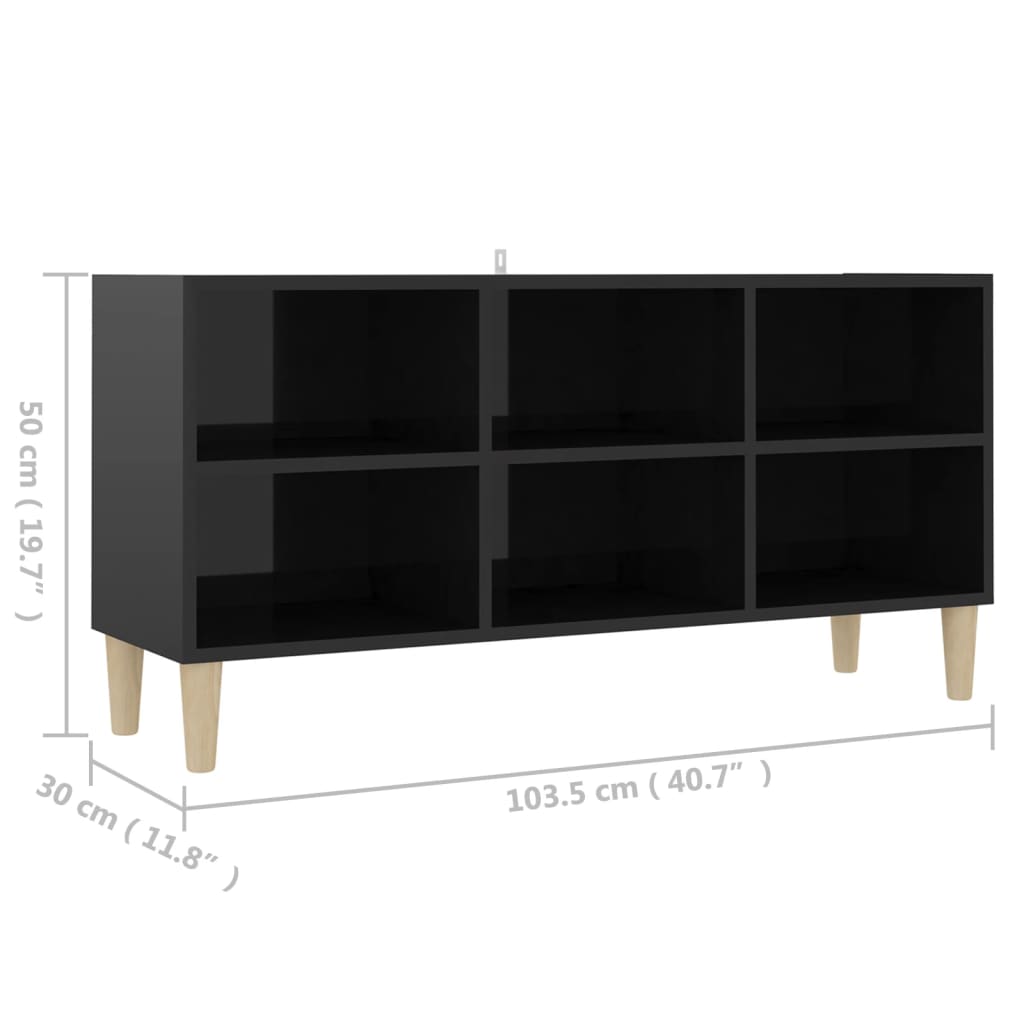 TV stolek masivní dřevěné nohy vysoký lesk černý 103,5x30x50cm