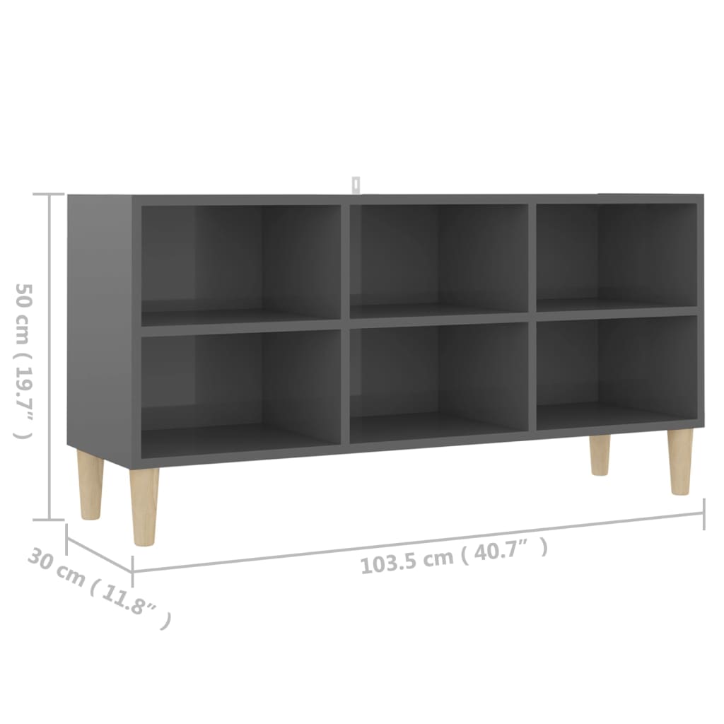 TV stolek masivní dřevěné nohy vysoký lesk šedý 103,5x30x50cm