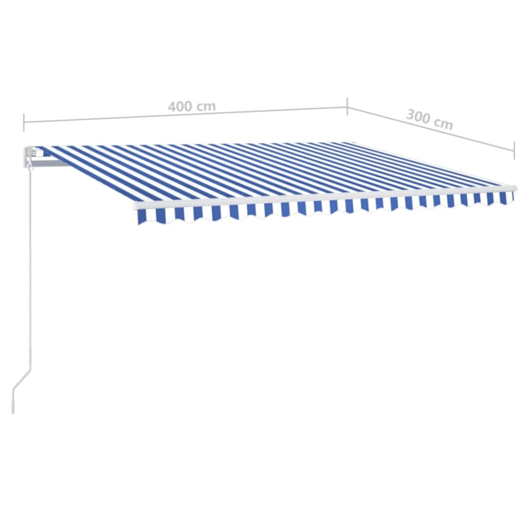 Ručně zatahovací markýza s LED světlem 400x300 cm modrá a bílá