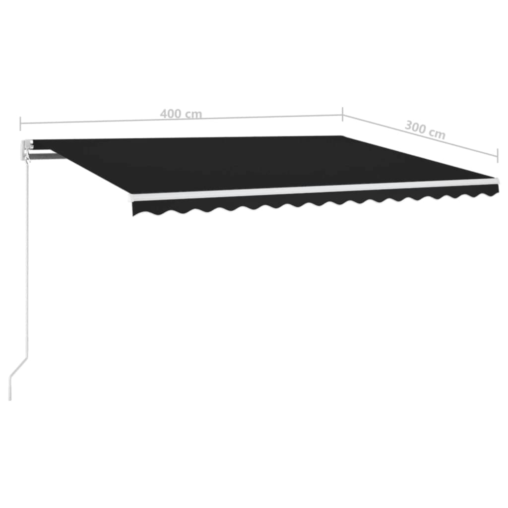 Ručně zatahovací markýza s LED světlem 400 x 300 cm antracitová