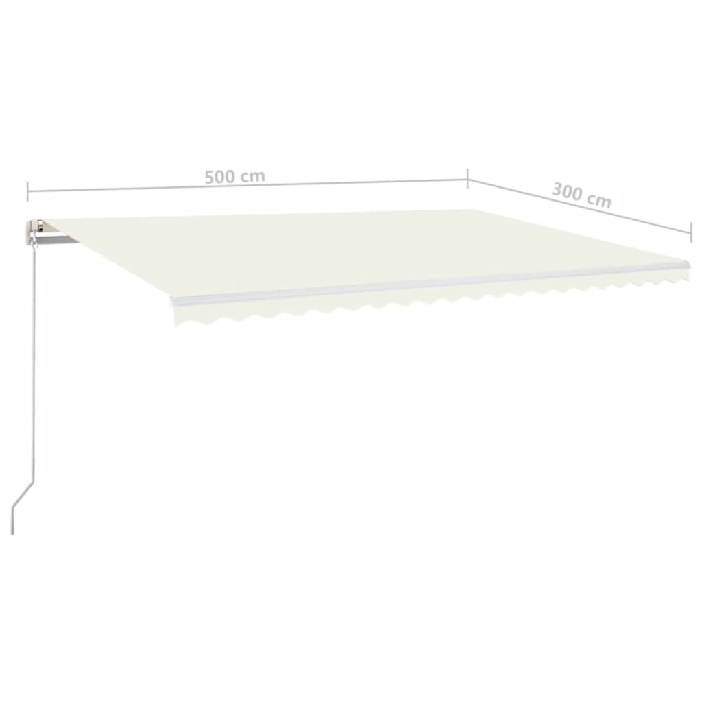 Ručně zatahovací markýza s LED světlem 500 x 300 cm krémová