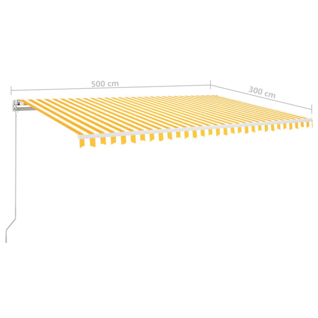 Ručně zatahovací markýza s LED světlem 500 x 300 cm žlutobílá