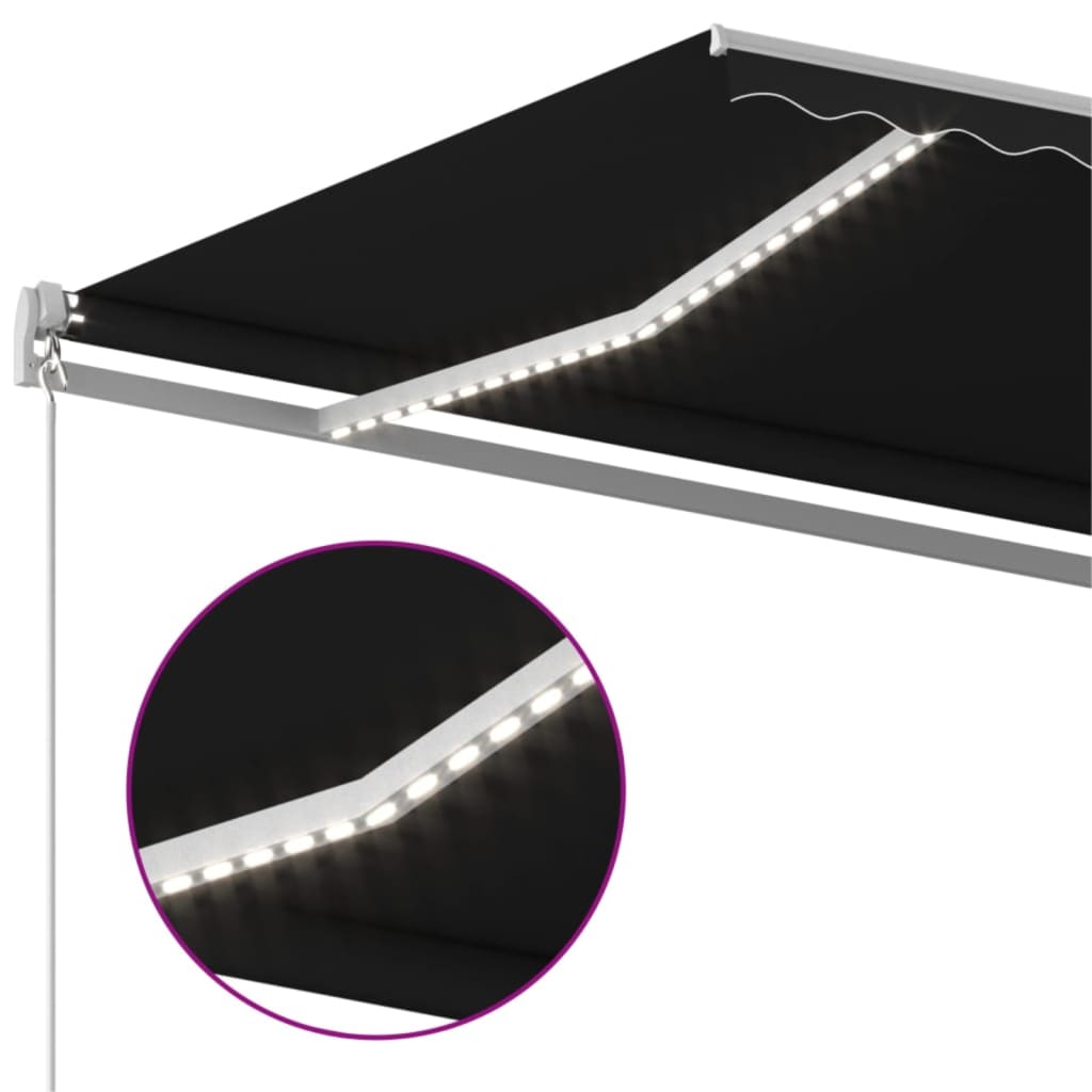 Ručně zatahovací markýza s LED světlem 500 x 300 cm antracitová