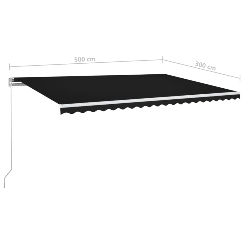 Ručně zatahovací markýza s LED světlem 500 x 300 cm antracitová