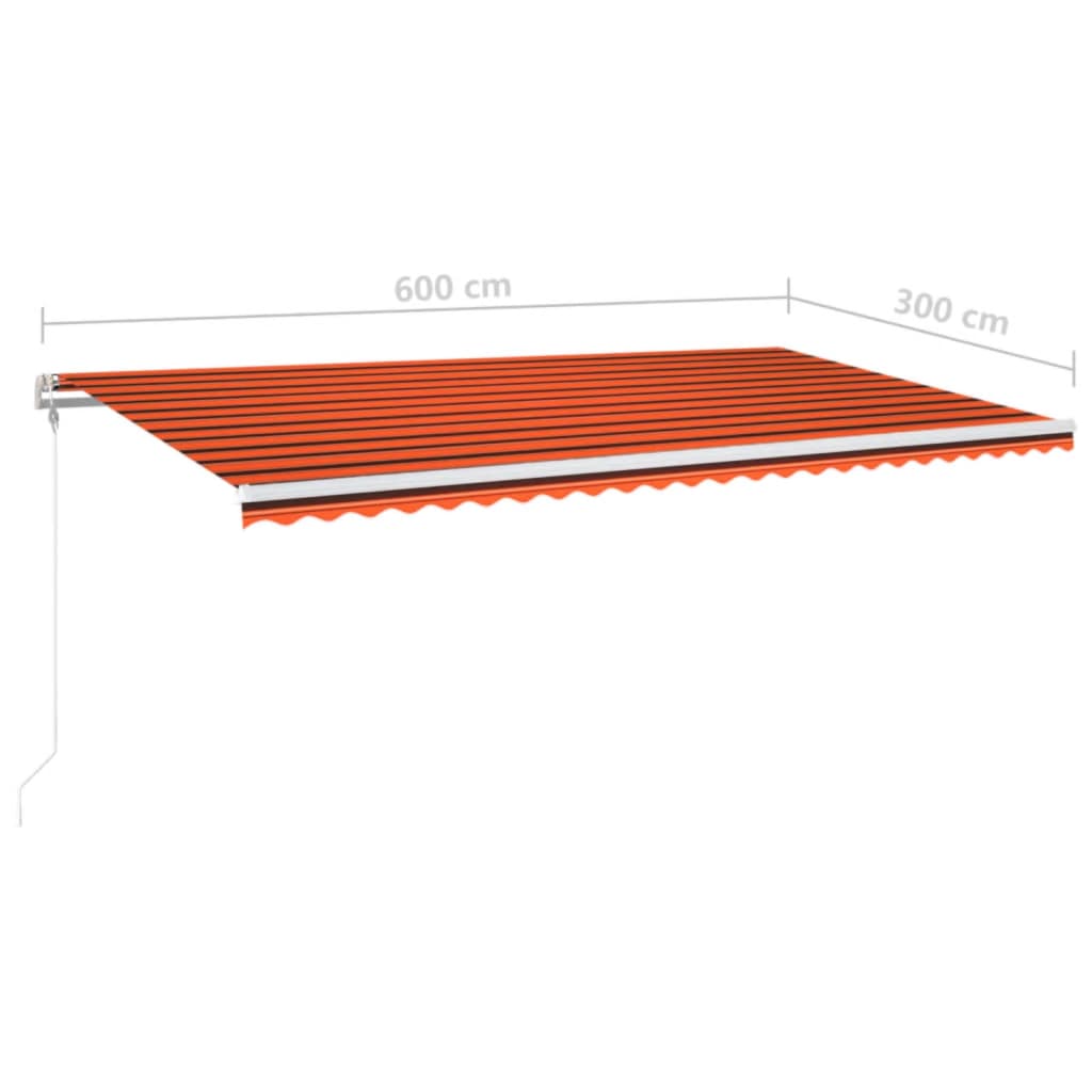 Automatická markýza LED a senzor větru 600x300 cm oranžovohnědá