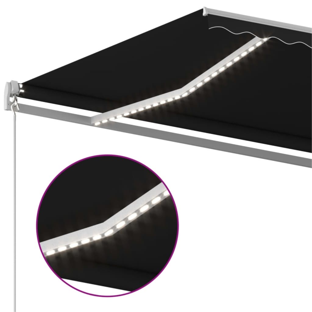 Ručně zatahovací markýza s LED světlem 500 x 350 cm antracitová