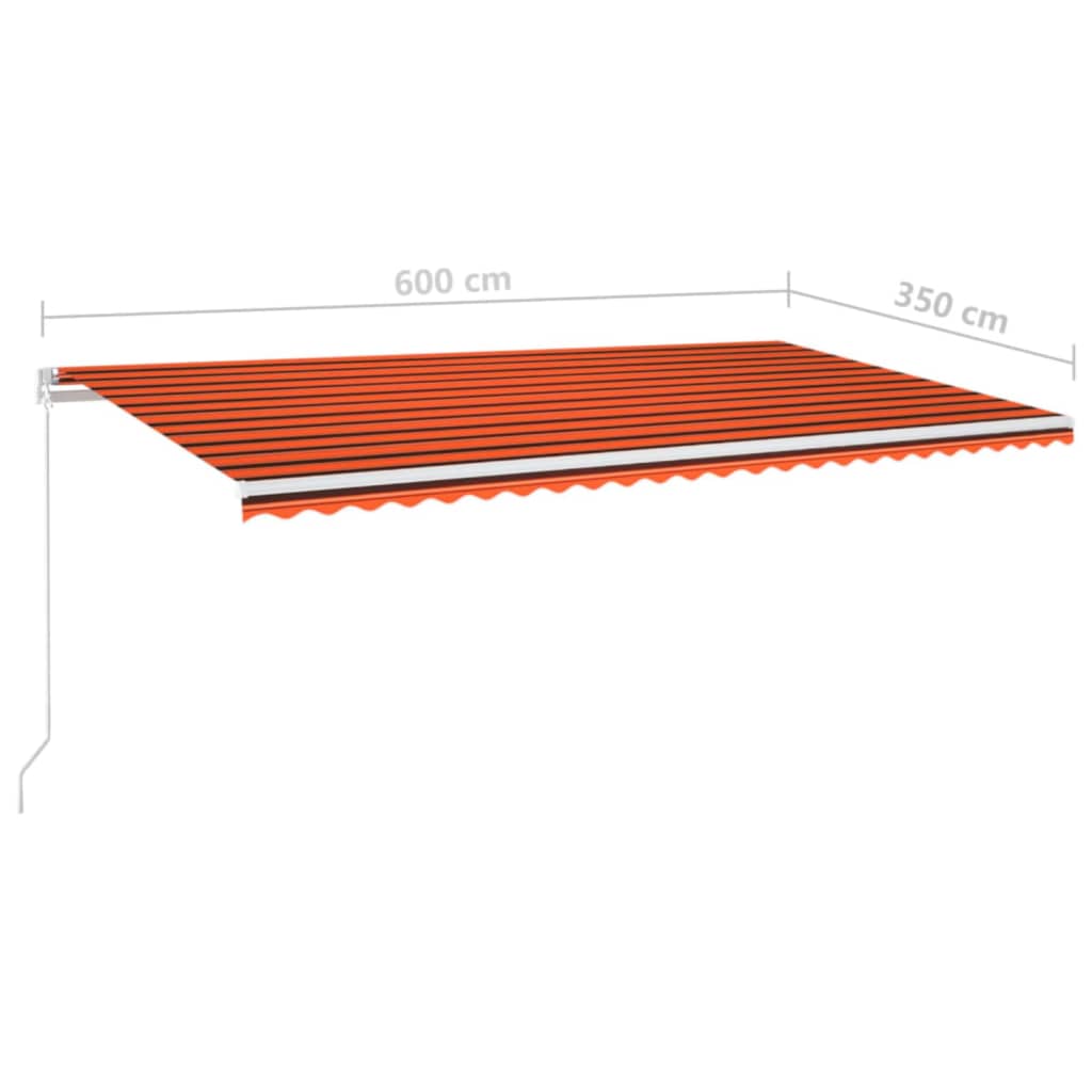 Ručně zatahovací markýza s LED světlem 600x350 cm oranžovohnědá