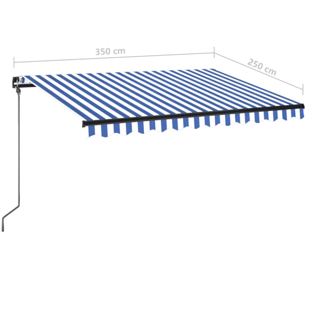 Ručně zatahovací markýza s LED světlem 350 x 250 cm modrobílá