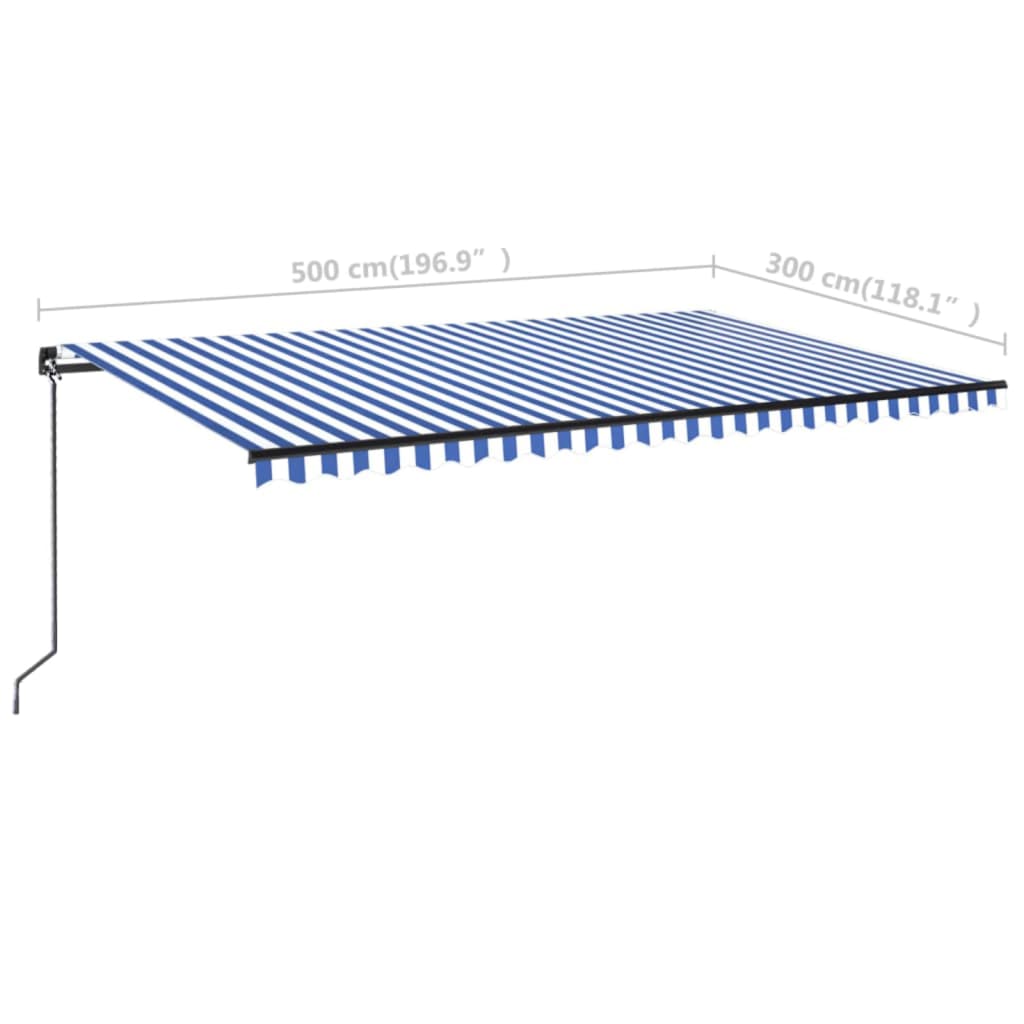 Ručně zatahovací markýza s LED světlem 500x300 cm modrá a bílá