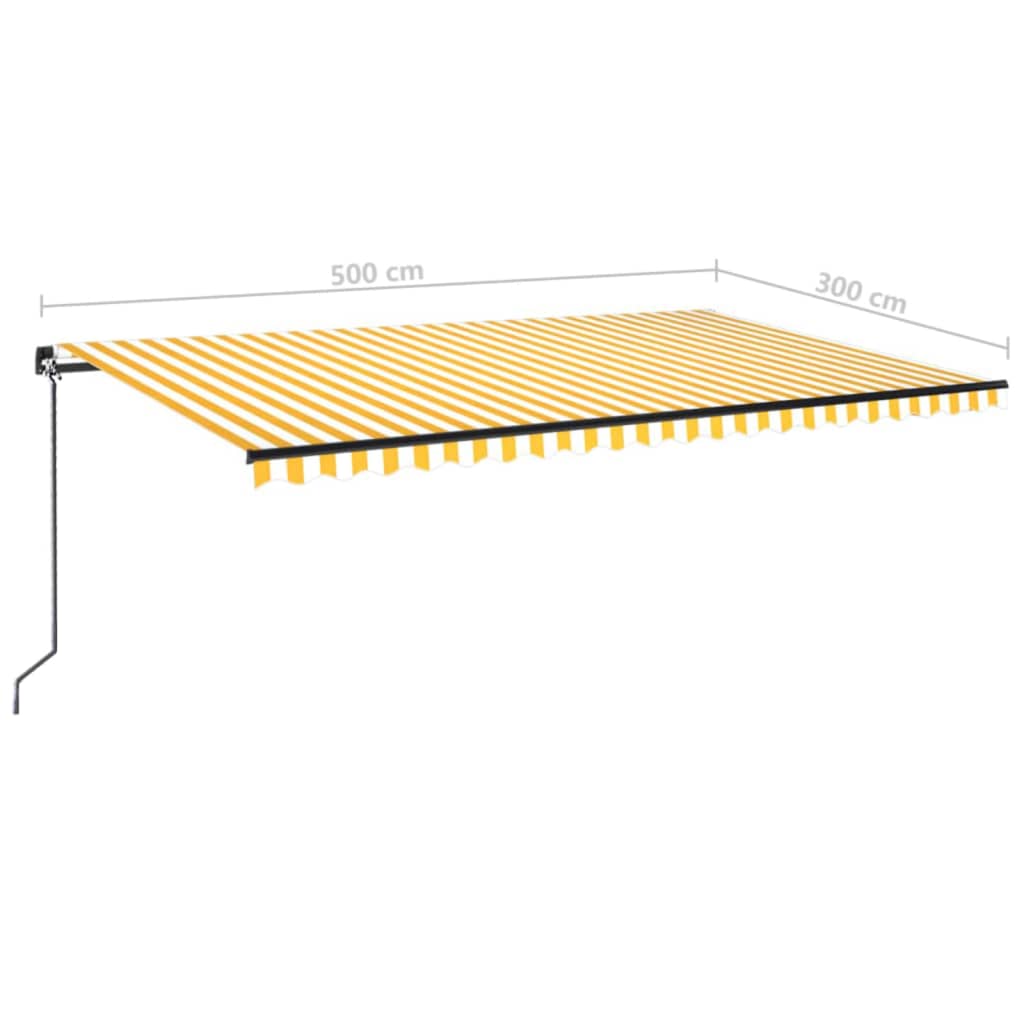 Ručně zatahovací markýza s LED světlem 500 x 300 cm žlutobílá