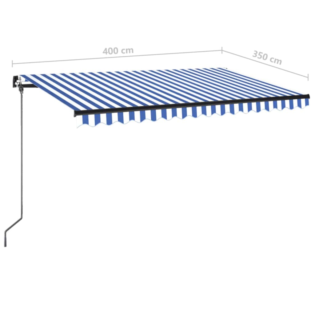 Ručně zatahovací markýza s LED světlem 400 x 350 cm modrobílá