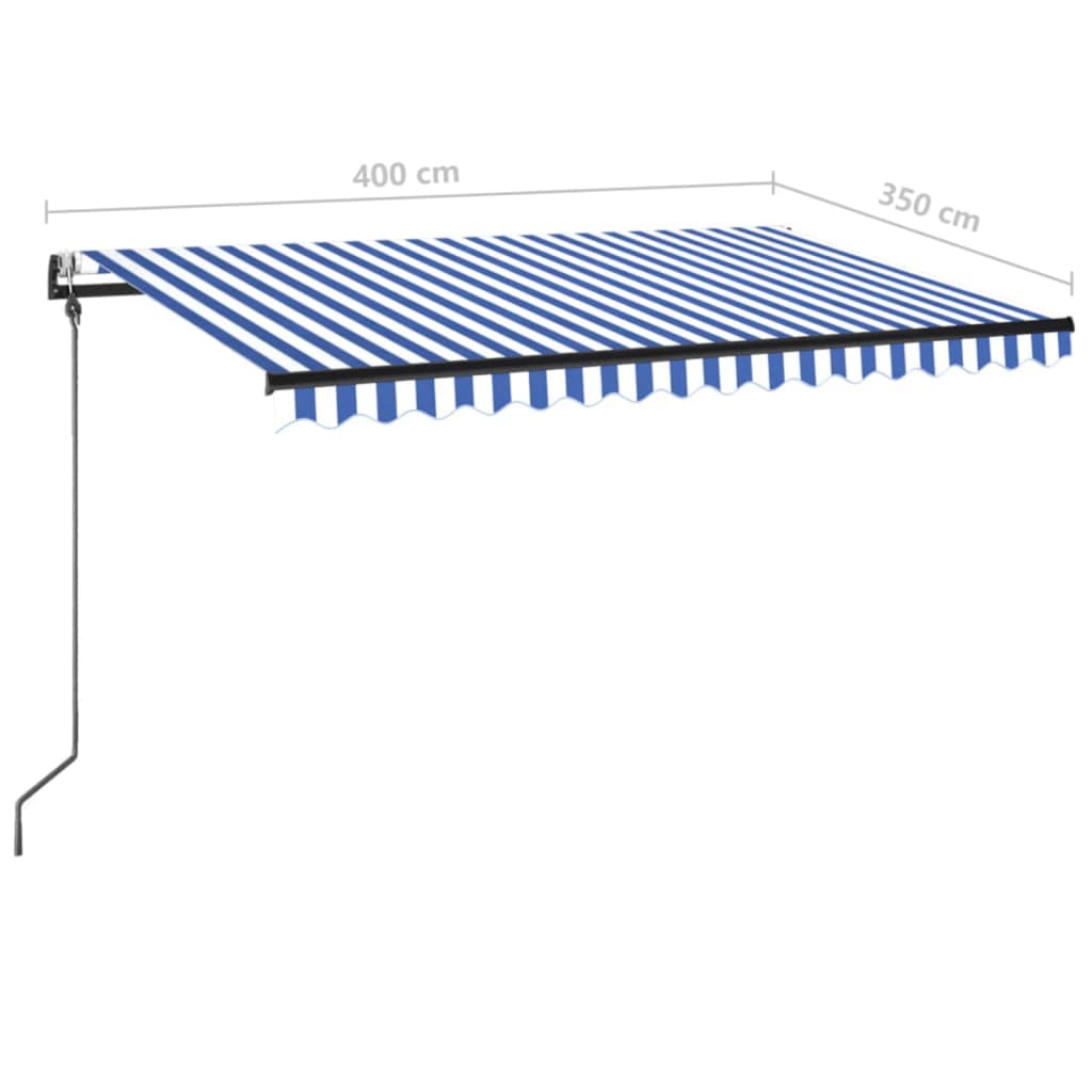 Automatická markýza LED a senzor větru 400 x 350 cm modrobílá