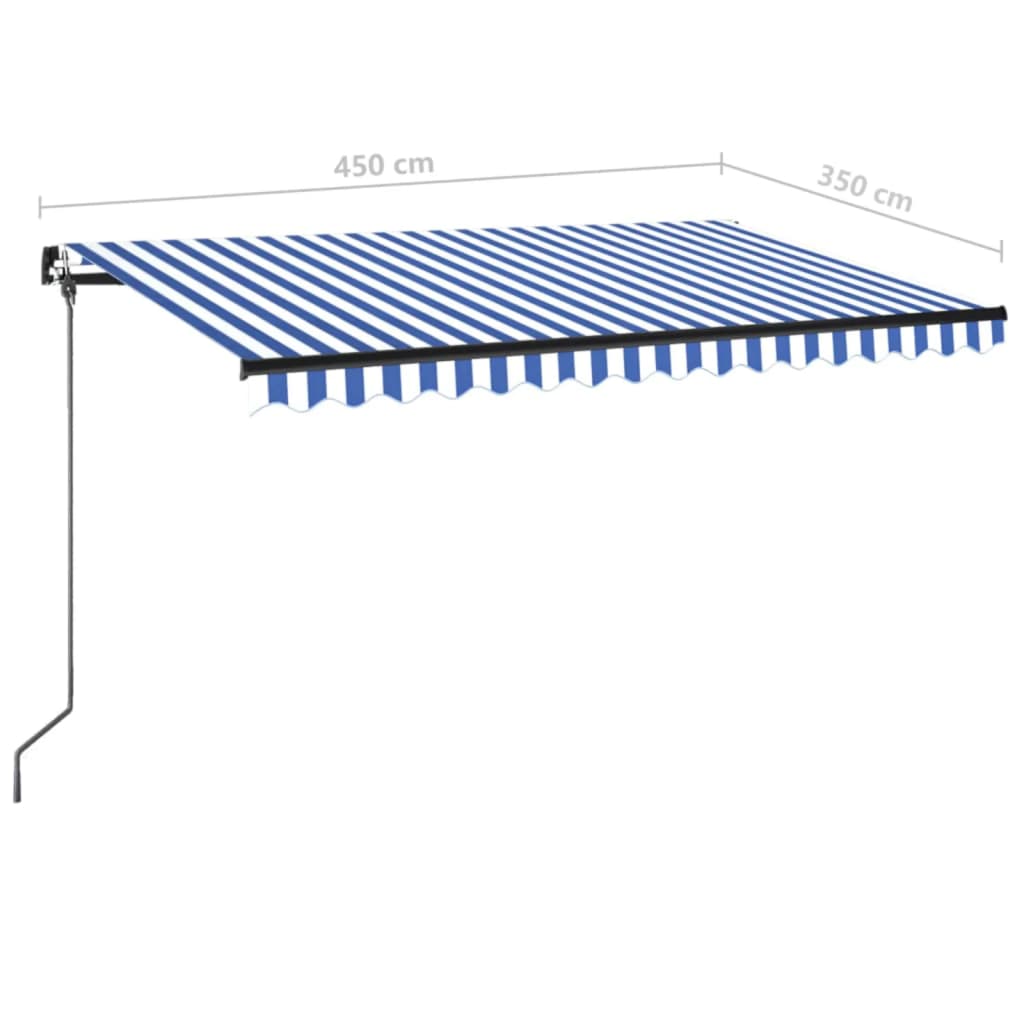 Ručně zatahovací markýza s LED světlem 450 x 350 cm modrobílá