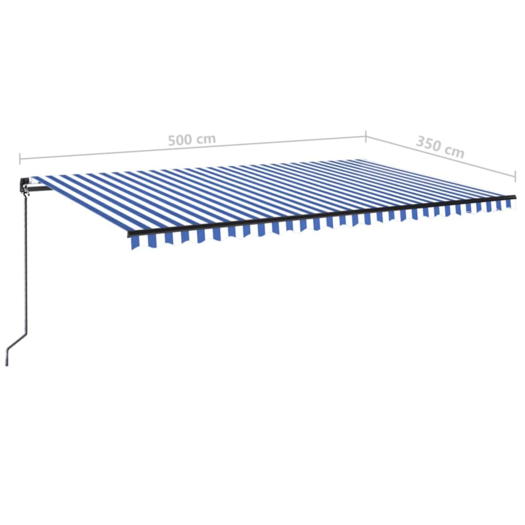 Ručně zatahovací markýza s LED světlem 500 x 350 cm modrobílá