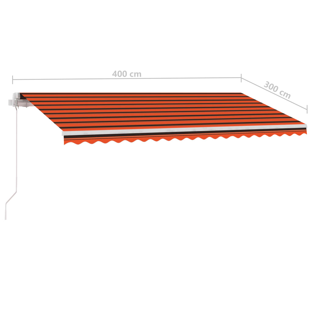 Ručně zatahovací markýza s LED světlem 400x300 cm oranžovohnědá