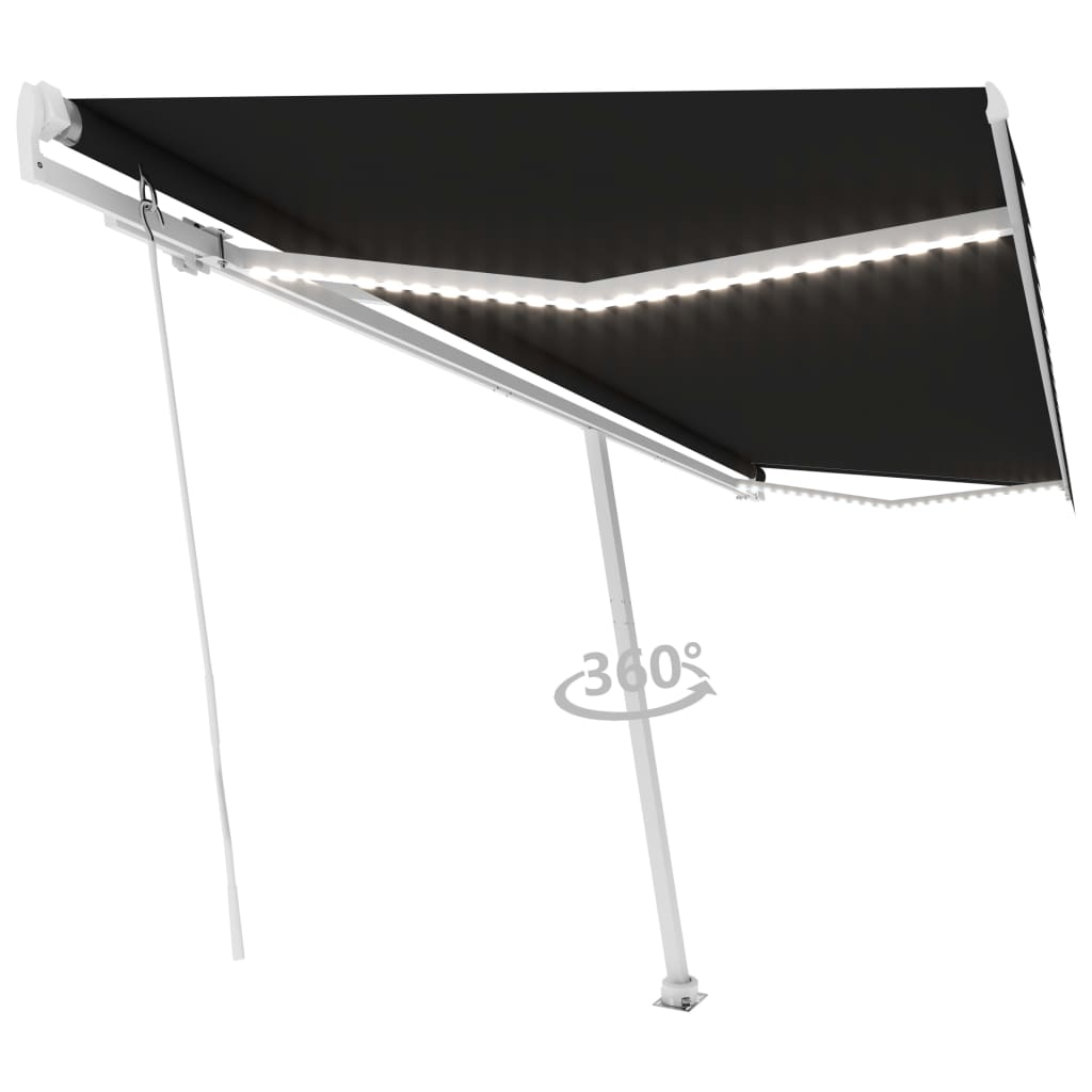 Ručně zatahovací markýza s LED světlem 500 x 300 cm antracitová