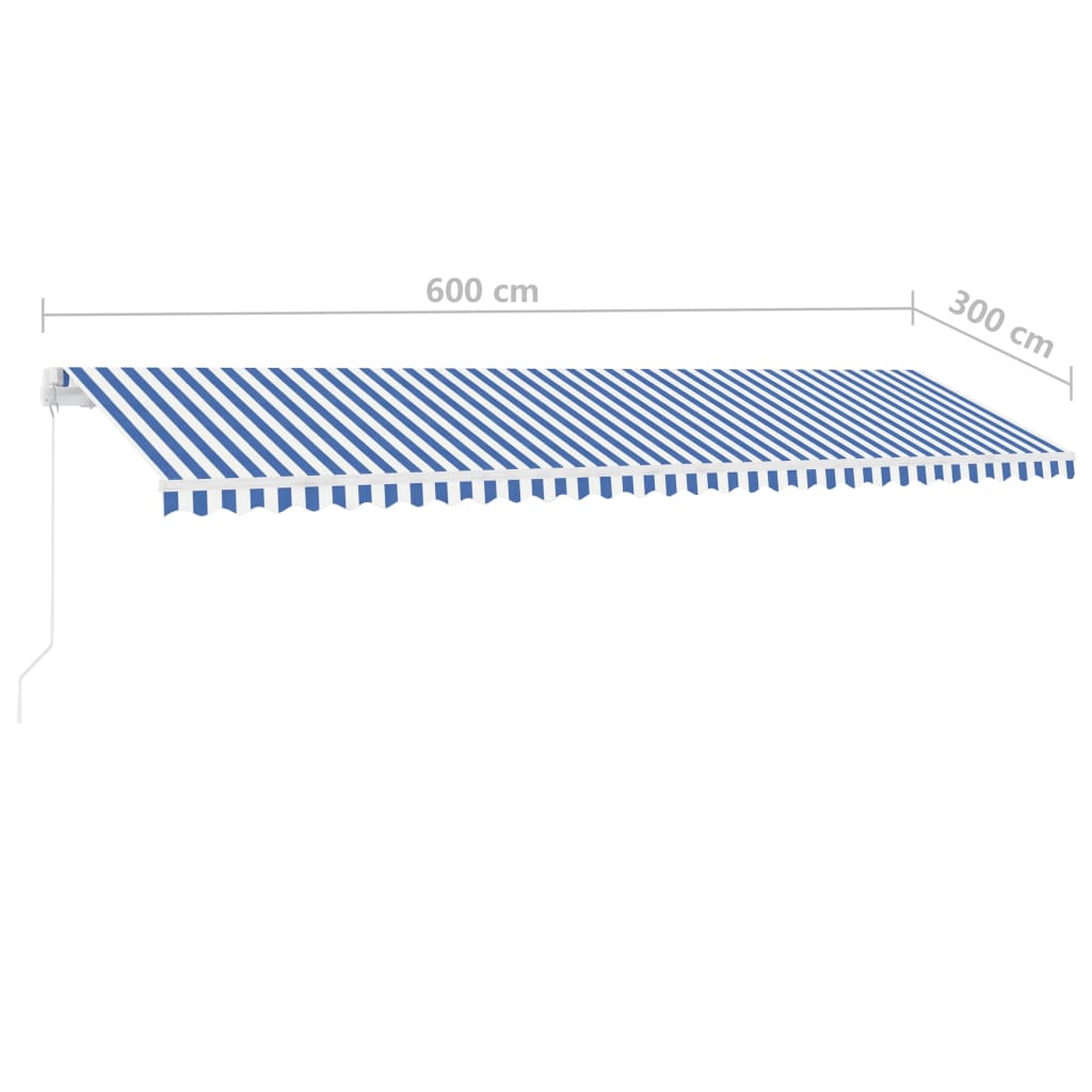 Ručně zatahovací markýza s LED světlem 600 x 300 cm modrobílá