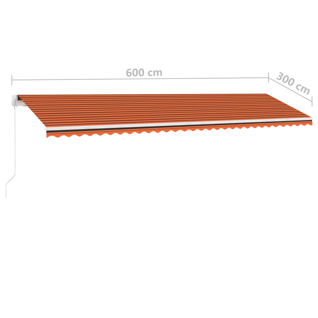 Ručně zatahovací markýza s LED světlem 600x300 cm oranžovohnědá