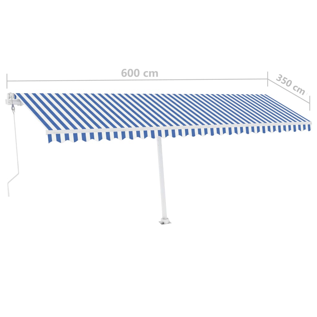 Automatická markýza LED a senzor větru 600 x 350 cm modrobílá