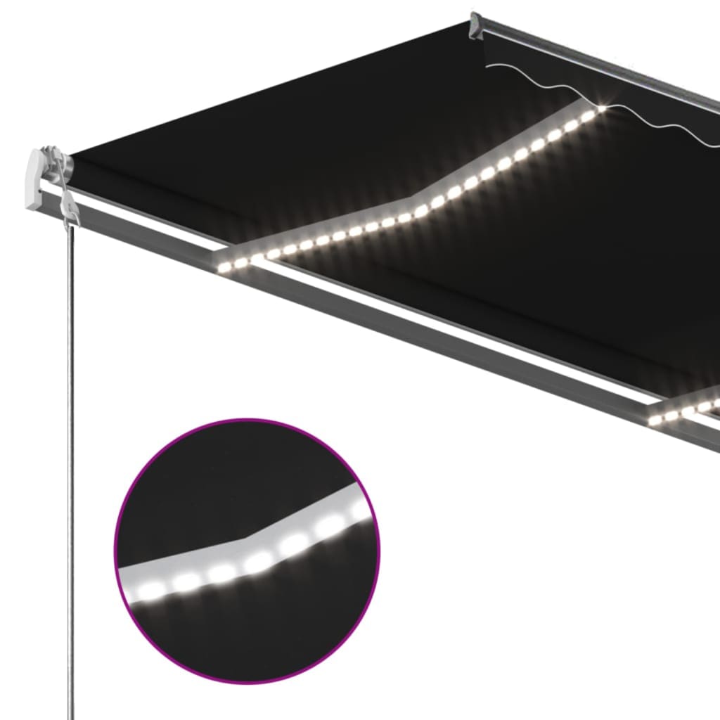 Ručně zatahovací markýza s LED světlem 350 x 250 cm antracitová