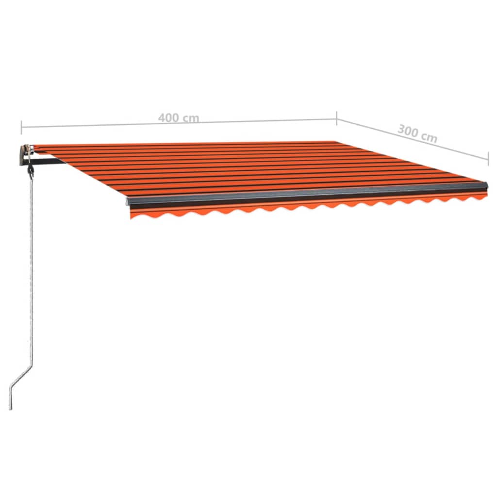 Ručně zatahovací markýza s LED světlem 400x300 cm oranžovohnědá