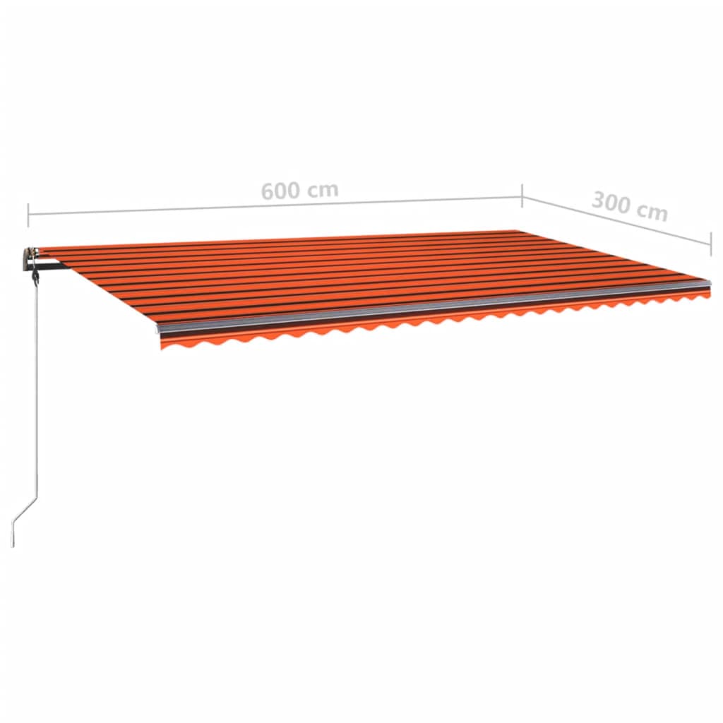 Ručně zatahovací markýza s LED světlem 600x300 cm oranžovohnědá