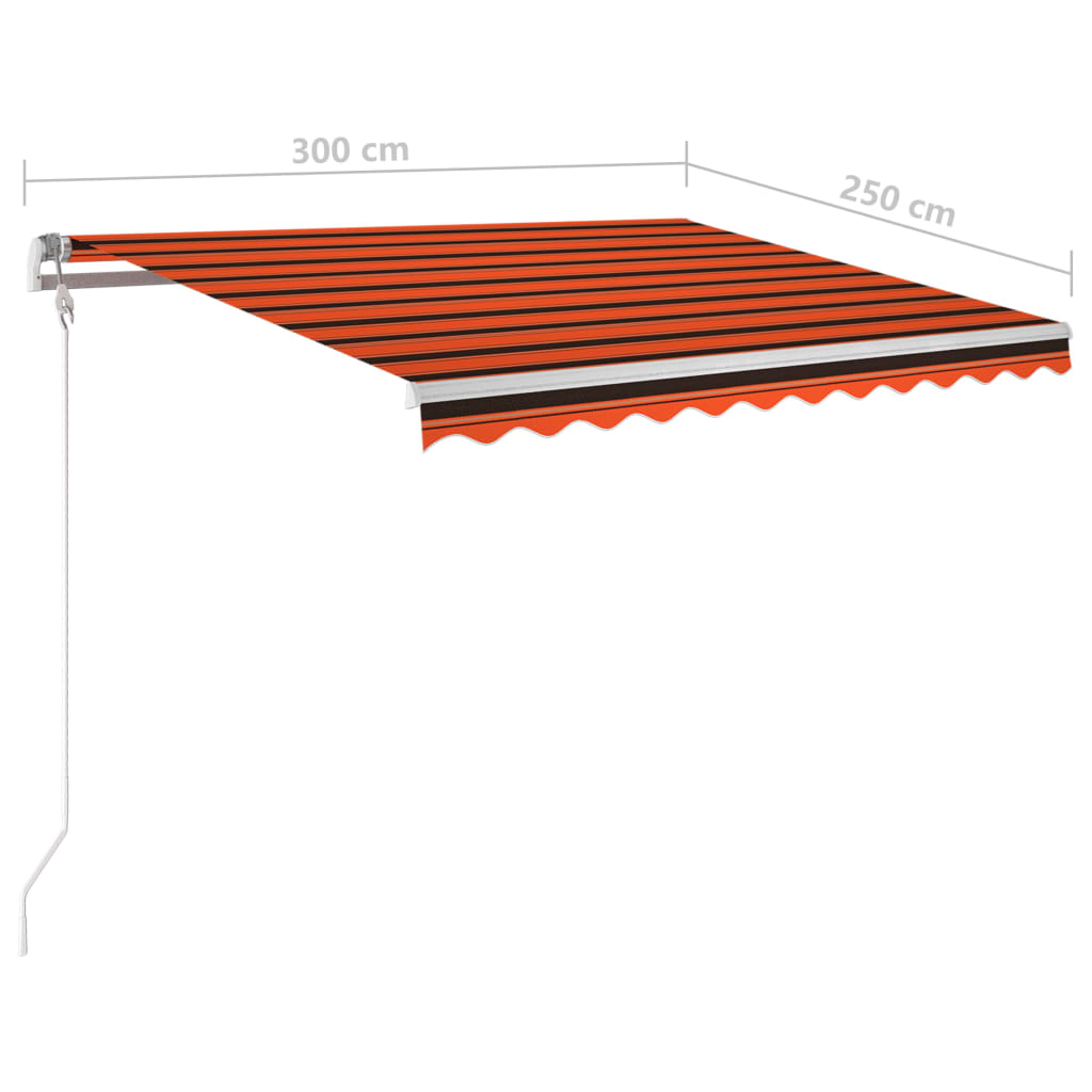 Ručně zatahovací markýza se sloupky 3 x 2,5 m oranžovo-hnědá