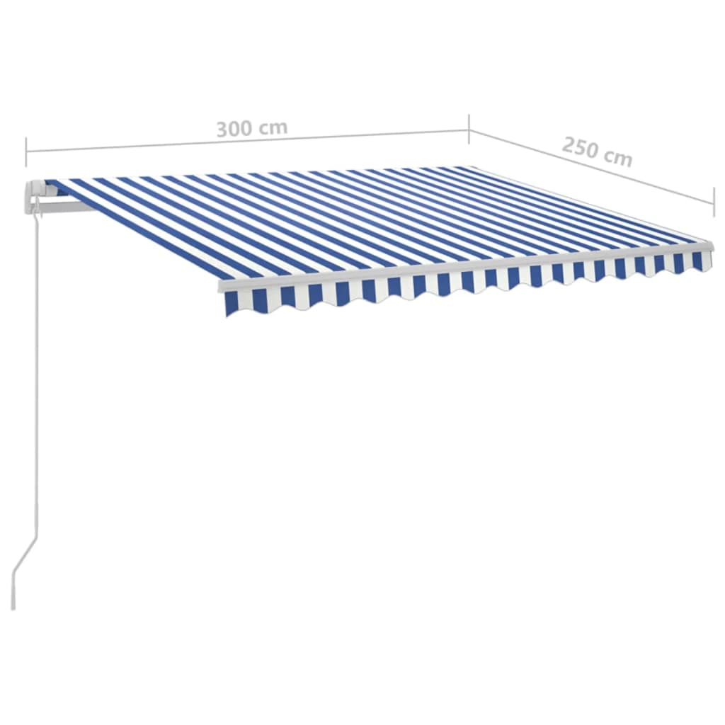 Automatická markýza LED a senzor větru 3 x 2,5 m modrobílá