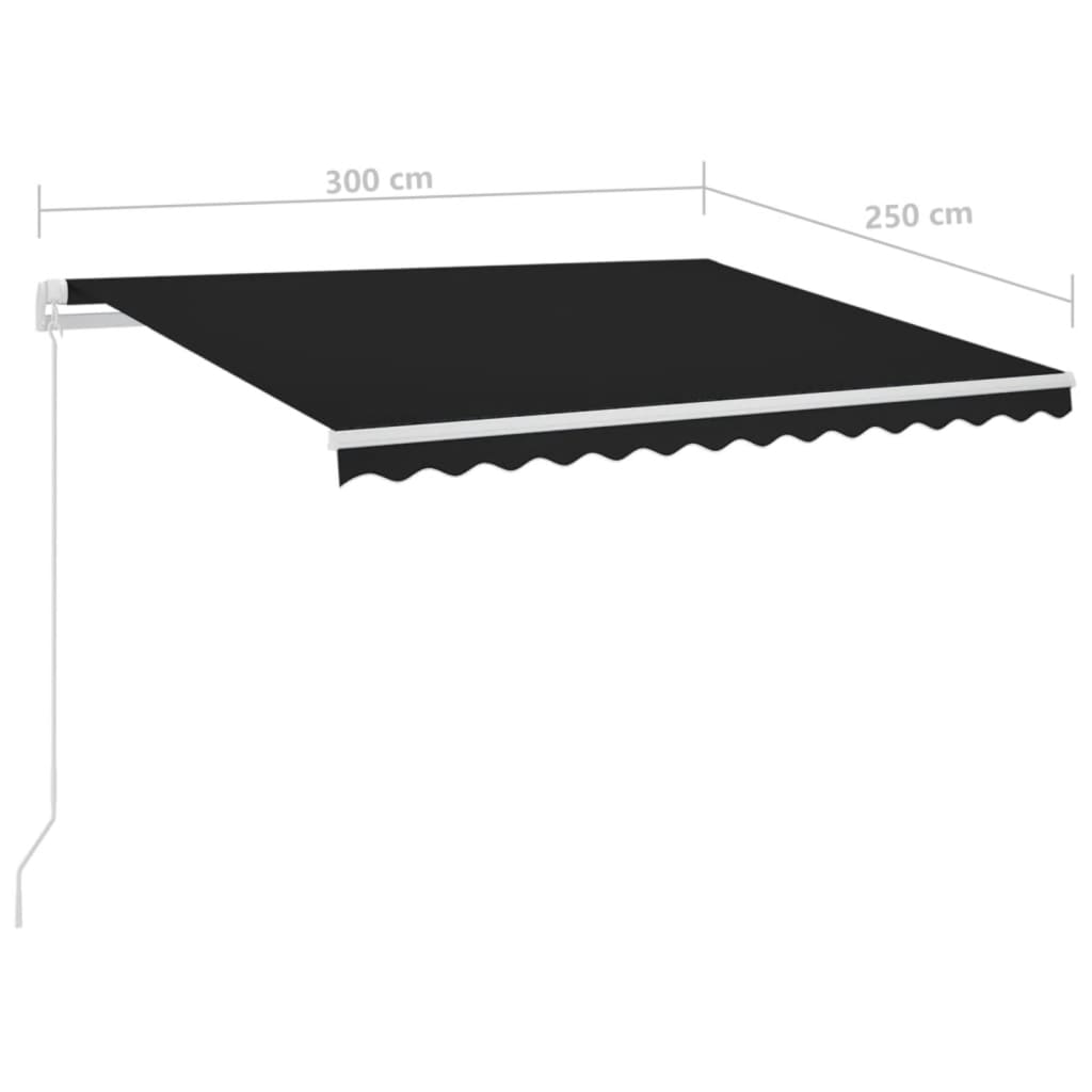 Automatická markýza LED a senzor větru 3 x 2,5 m antracitová