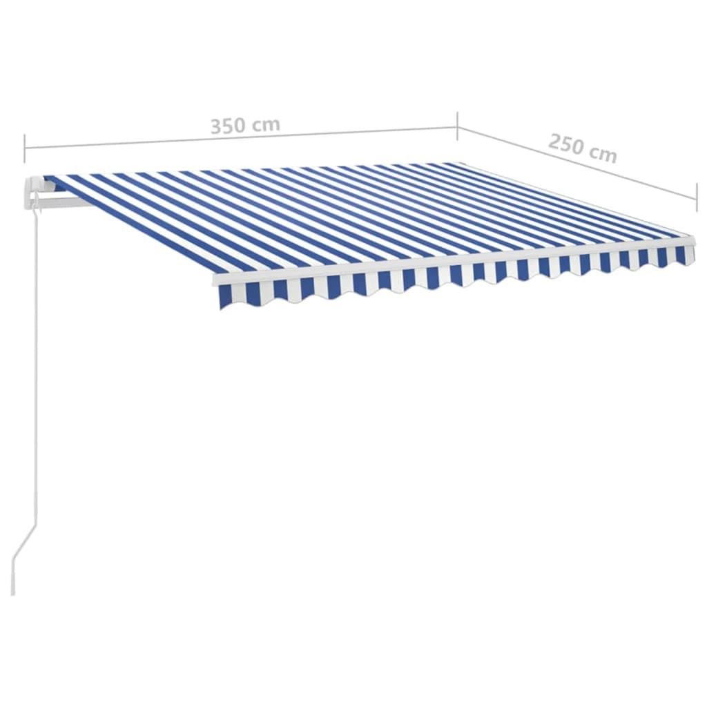 Automatická markýza LED a senzor větru 3,5 x 2,5 m modrobílá