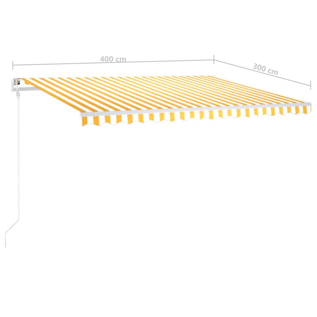 Ručně zatahovací markýza s LED světlem 4 x 3 m žlutobílá