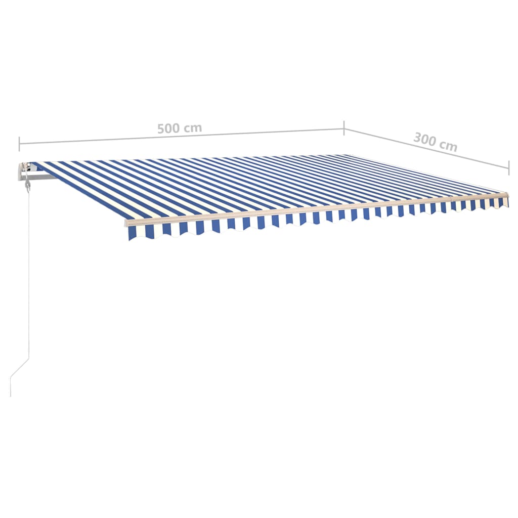 Ručně zatahovací markýza s LED světlem 5 x 3 m modrobílá