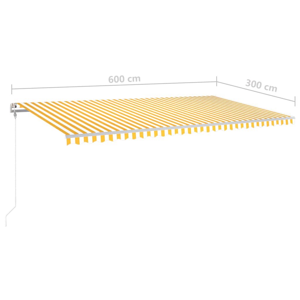 Ručně zatahovací markýza s LED světlem 6 x 3 m žlutobílá