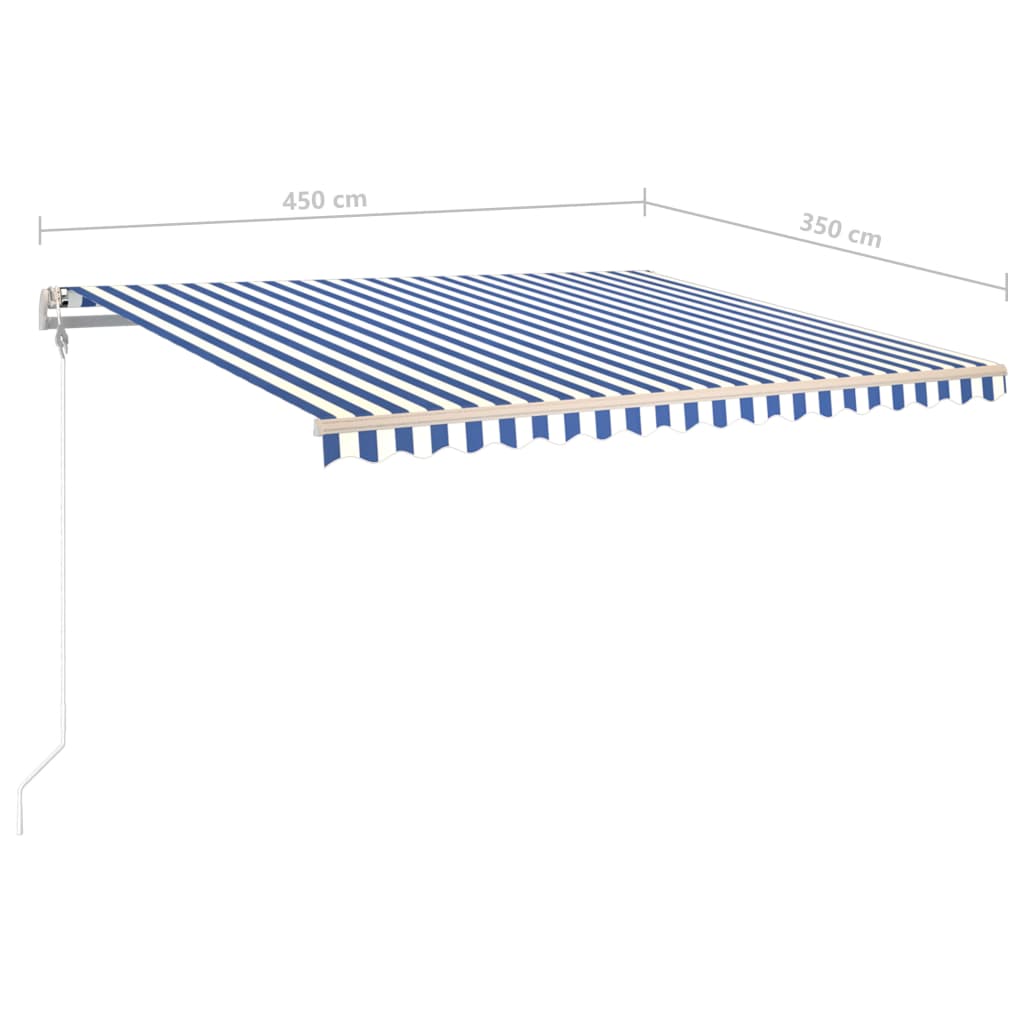 Ručně zatahovací markýza s LED světlem 4,5 x 3,5 m modrobílá