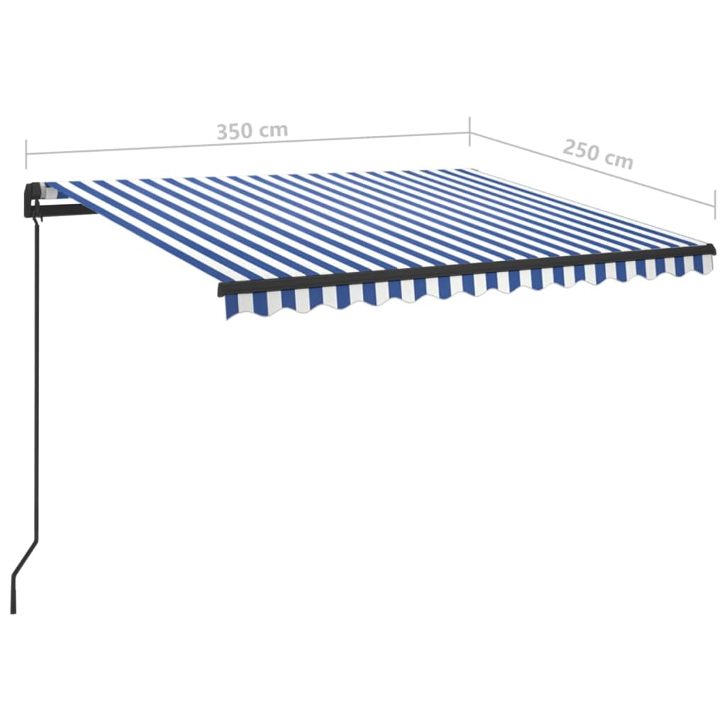 Ručně zatahovací markýza s LED světlem 3,5 x 2,5 m modrobílá