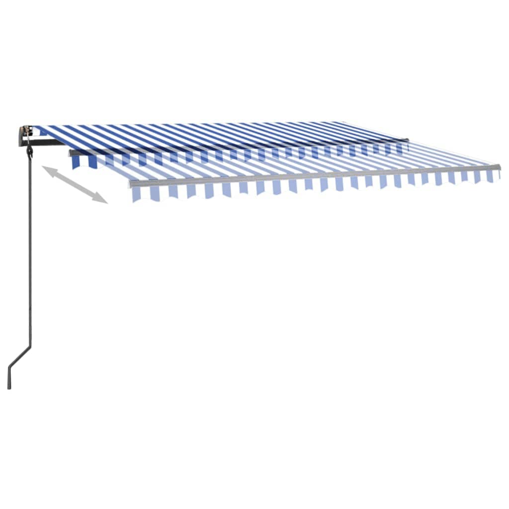 Automatická markýza LED a senzor větru 4,5 x 3 m modrobílá