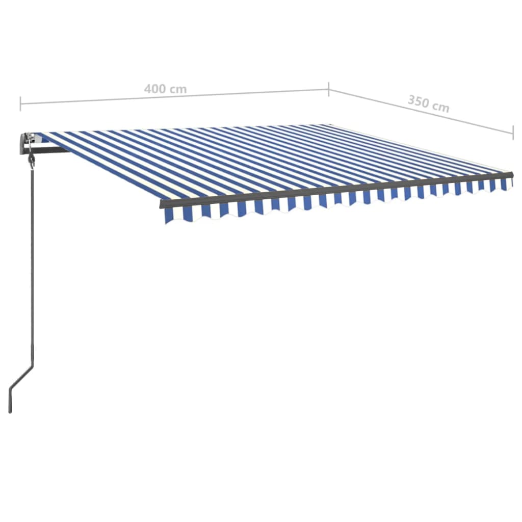 Ručně zatahovací markýza s LED světlem 4 x 3,5 m modrobílá