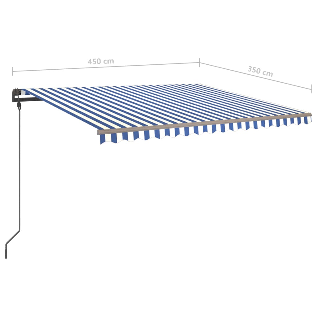 Ručně zatahovací markýza se sloupky 4,5 x 3,5 m modrobílá