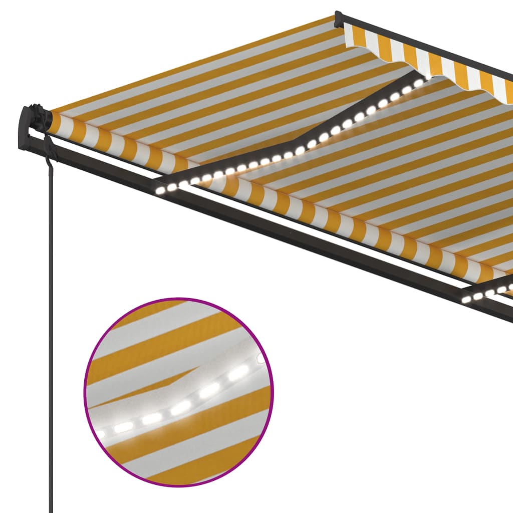 Ručně zatahovací markýza s LED světlem 4,5 x 3,5 m žlutobílá