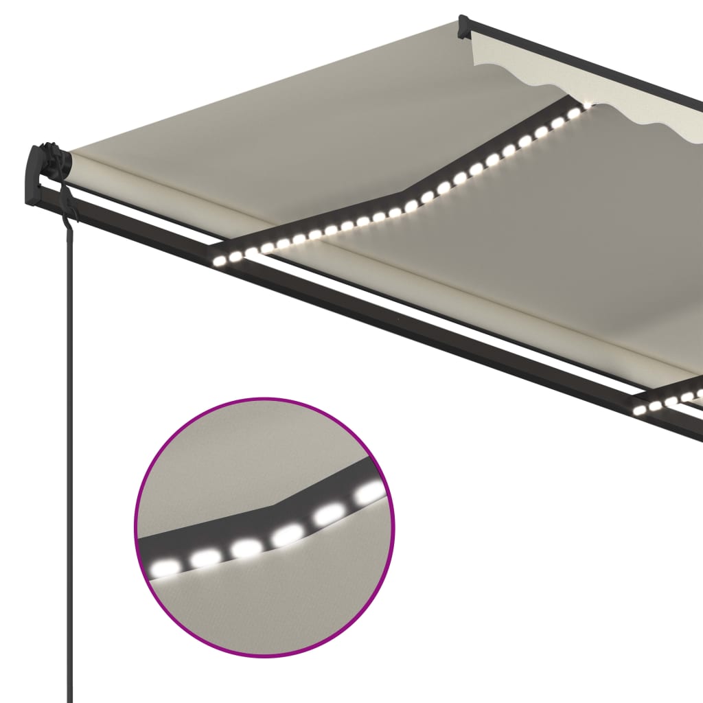 Automatická markýza LED a senzor větru 4,5 x 3,5 m krémová