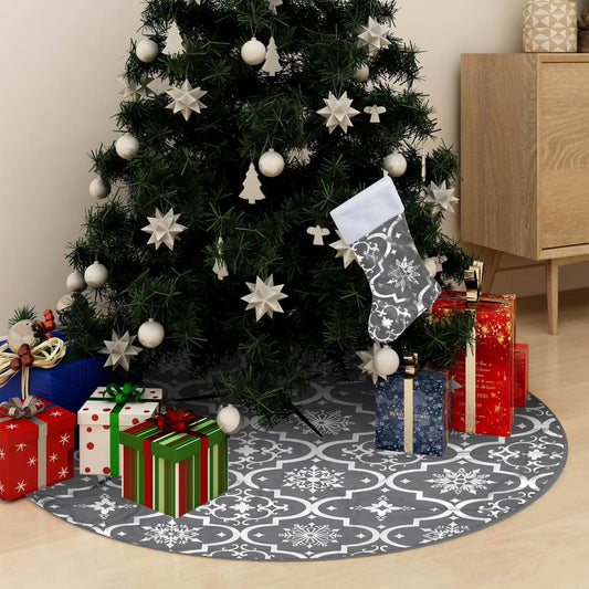 Luxusní podložka pod vánoční stromek s punčochou šedá 150 cm