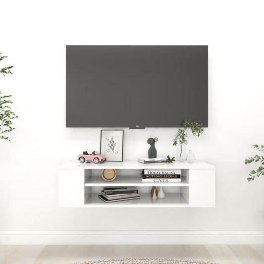 Závěsná TV skříňka bílá vysoký lesk 100x30x26,5 cm dřevotříska