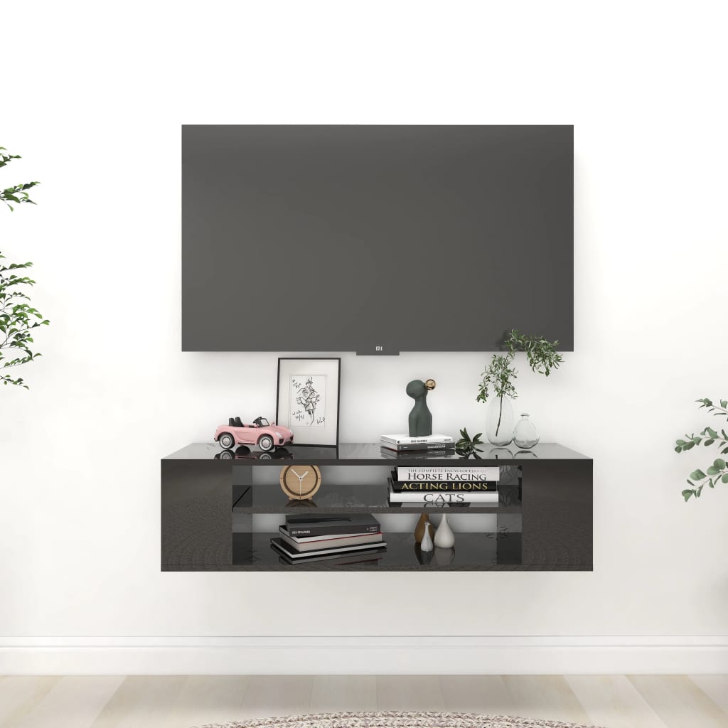 Závěsná TV skříňka černá vysoký lesk 100x30x26,5 cm dřevotříska