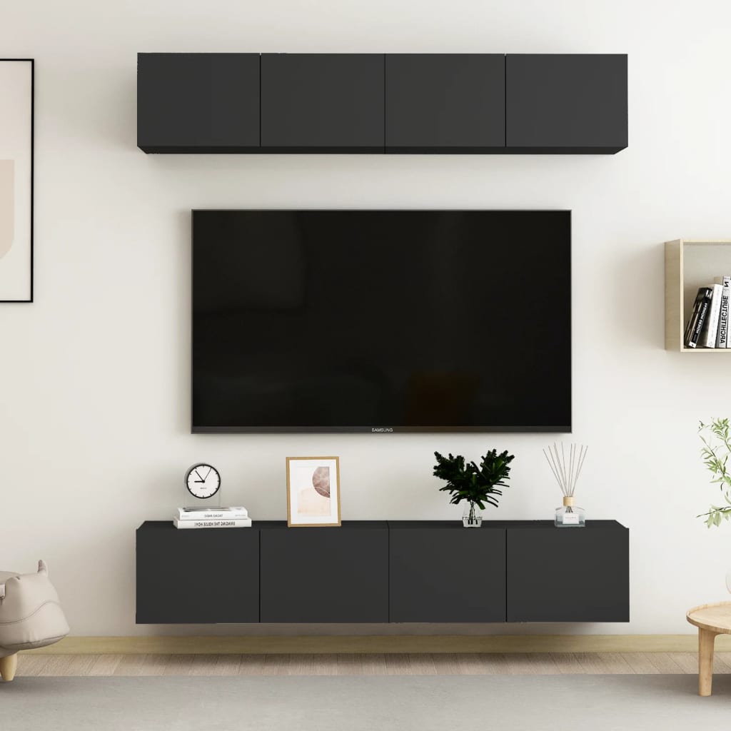 TV skříňky 4 ks černé 80 x 30 x 30 cm kompozitní dřevo