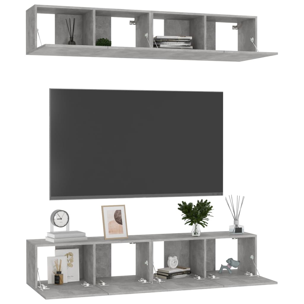 TV skříňky 4 ks betonově šedé 80 x 30 x 30 cm kompozitní dřevo