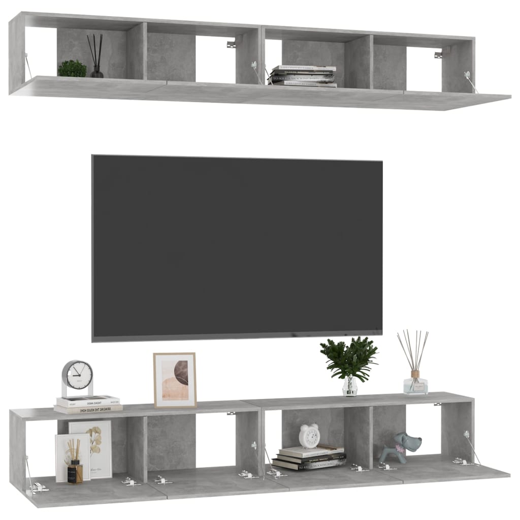 TV skříňky 4 ks betonově šedé 100 x 30 x 30 cm kompozitní dřevo